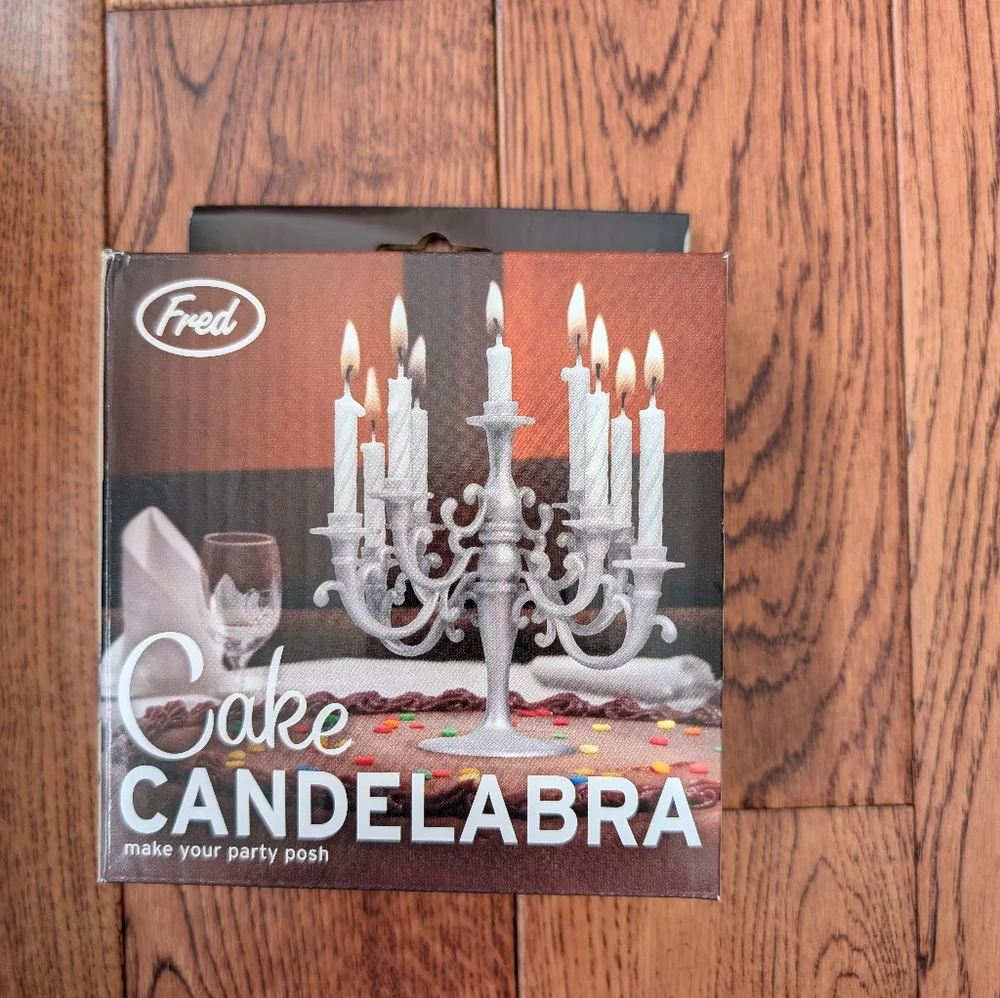 Cake Candelabra Birthday Cake Decorating Decoration Silver Candles Included NIB